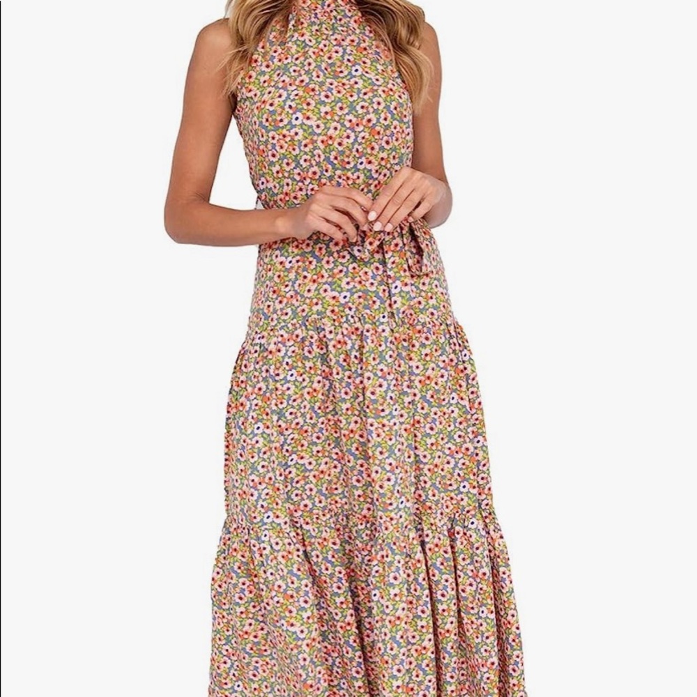Gorgeous Halter Boho Floral Tiered Maxi Dress